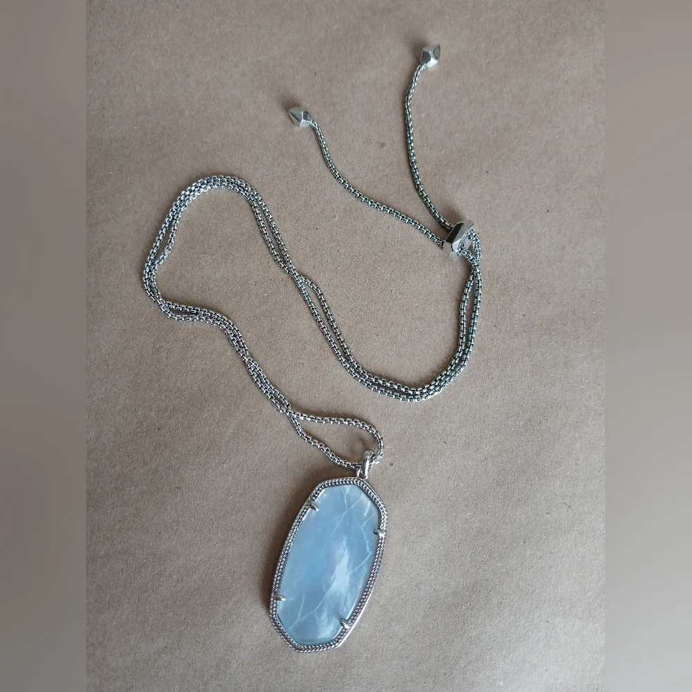Kendra Scott Reid Silver Necklace with Light Blue Pendant Adjustable Length - Picture 2 of 5